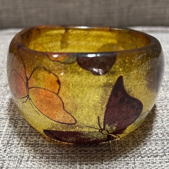 Vintage Lucite Rare 70’s Boho Asymmetrical Organic Butterfly Glitter Bangle - Picture 3 of 13